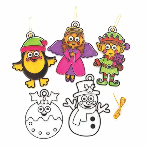 Baker Ross FC187 Weihnachtsfiguren mit Wackelaugen Sonnenfänger Bastelset - 8 Stück, Buntglaseffekt für Kinder zum Bemalen, Basteln und Aufhängen, Weihnachtsbastel Ideen, Weihnachtsdeko zum Basteln