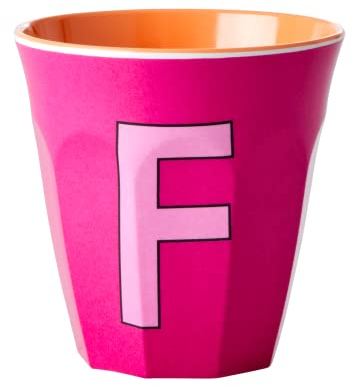 RICE DK - Tazza in melamina media, colore: Rosa con lettera F