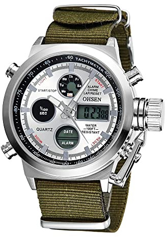 JewelryWe Orologi Sport Militare Nottilucente, Movimento al quarzo giapponese, Cinturino in Nylon Esterna Impermeabile, Orologi da uomo Digitale Multi Fuzioni