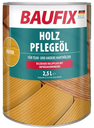 BAUFIX Holz-Pflegeöl kiefer, seidenmatt, 2.5 Liter, Holzpflege, geruchsmildes Holz Öl für außen & innen, für Holzterassen/Gartenmöbel/Holzgehwege
