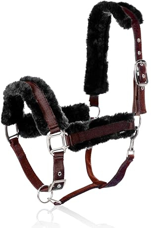 Equinavia Valkyrie Ultra Fleece Breakaway hästgrimma | Vadderad fleece justerbar säkerhetsgrimma med nylonband – vinröd/svart – kolv