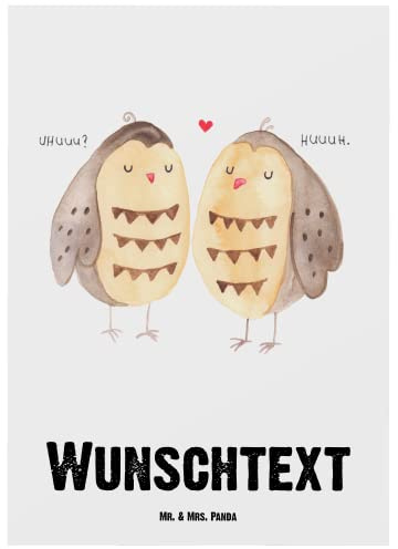 Mr. & Mrs. Panda Postkarte personalisiert Eulen Liebe - Personalisierte Geschenke, Eule, Karte mit Namen, postkarten, grußkarte, individuelle, Wortspiel, Pärchen
