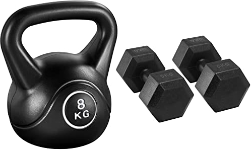 Yaheetech 3 Stück Hantel-Set 8 kg Kugelhantel und 2 Stück 5 kg Kurzhanteln Hantel-Set für Krafttraining