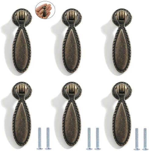 PILYON Kommodenknöpfe 6 Stück Einloch-Knauf Für Schranktür,Kleiderschrank,Retro-Griff,Zinklegierung,Türknauf,Flach,Rund,Grün-Bronze