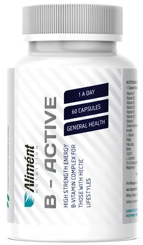 Aliment High Strength Vitamin B Complex with CoQ10 B12 B6 & B2 Biotin - 60 Vegan Capsules 2 Month Supply Helps Reduce Tiredness & Fatigue Promotes Healthy Immune System