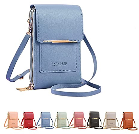 Yebutt Cross Body Bag Women with Multi-Pockets, Leather Ladies Cross Body Handbags Phone Pouch with Long Strap Zips Card Slots, Cellphone Shoulder Bags Coin Purse Wallet (Blue)