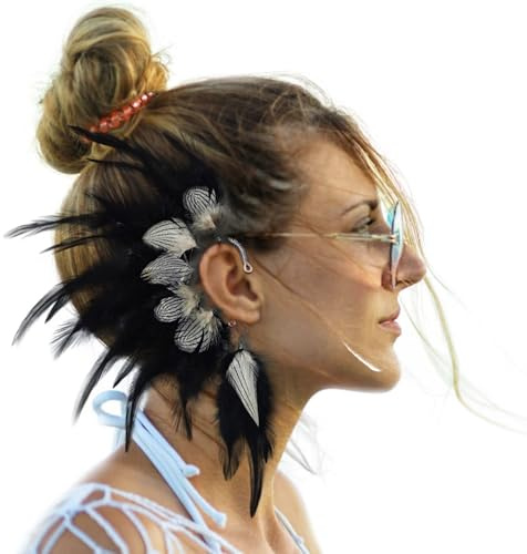 Handmade Blcak Feather Ear Cuff Earrings Wrap,American Indian Style Feather Ear Jacket,Clothing Decoration Wedding Jewelry(Right Ear)