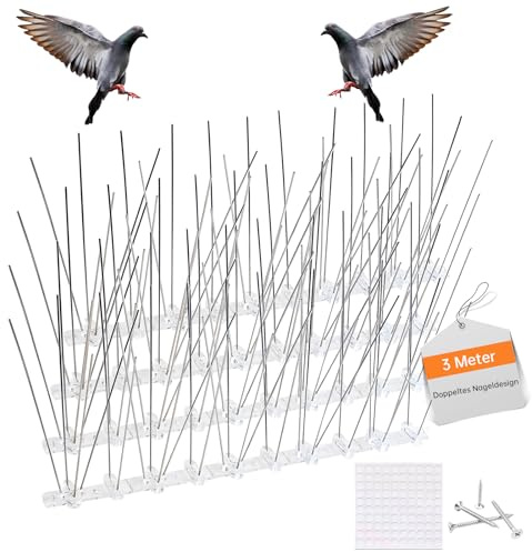 TOKIISHE Lot de 12 pics anti-pigeons de 25 cm en acier inoxydable respectueux des animaux pour balcon, toit, clôture, fenêtre, jardin, chats, pics et protection contre toutes les espèces d'oiseaux, 3