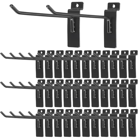 IGNPION 35 ganci in metallo per pareti a lamelle, ganci neri per esposizione a lamelle, ganci per pannelli dogati di grado commerciale, per garage, negozi e vetrine (15 cm)