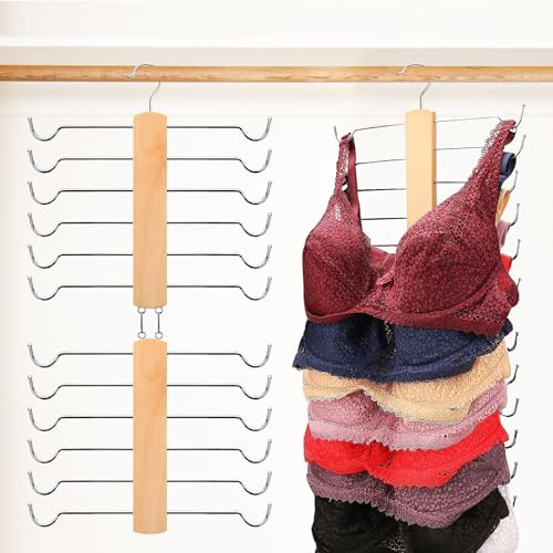 1 Stück BH Organizer aus Holz, 12 Etagen BH Aufbewahrung | Kleiderbügel Platzsparend, Multifunktion Kleiderbügel, Bügel für Tank Tops, Camisoles, Pyjamas, BHS, Strapsröcke
