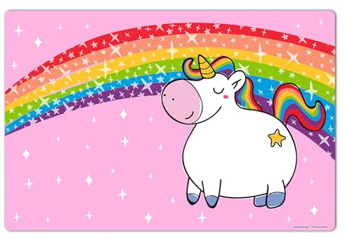 Schreibtischunterlage 60 x 40 cm, Regenbogen Einhorn Bastel-Unterlage, Schreibtischmatte aus hochwertigem Vinyl, Schreibtisch-Matte, Geschenkidee, Made in Germany, BPA-frei | Design: “Rainbow Unicorn“