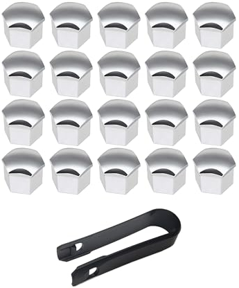 VSREI 20 Piezas 19mm Tapas para Tuercas de Rueda Tapones para Tornillos de Coche - Kit de Tapones para Tuercas de Rueda de Coche Rueda Cubierta de Neumático con Extractor (Cromo)