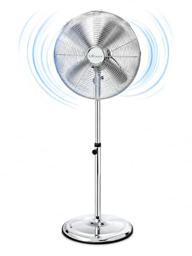 UR CHOICE 16 Chrome Metal Pedestal Fan,Retro Design, 3 Speed High Velocity Oscillating Standing Fan, Adjustable Height & Tilt, Quiet Electric Fan for Home, Office & Warehouse, Model - 993682