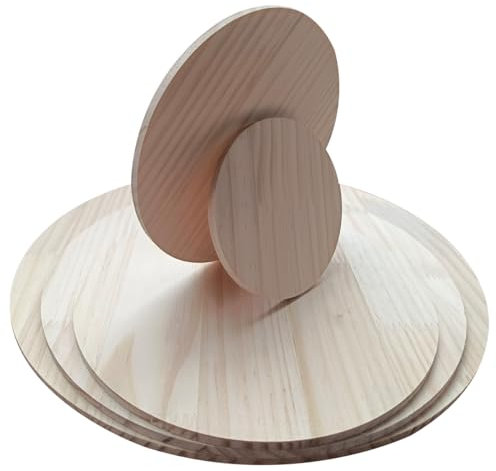 HSTWODE Holzscheibe rund, Herzförmiger Holzteller, Blümchenförmiger Holzteller，Für Dekoration, Lebensmitteltabletts, Bemalung von Baumtabletts, Bastelarbeiten (Rund groß bis Klein 5Stück)