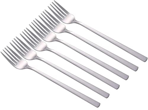 6 st gafflar i rostfritt stål, lång gaffel sallad, gaffel bord, gaffel, koreansk långt handtag, efterrättsgafflar, rostfritt stål, middagsgafflar, 21 cm