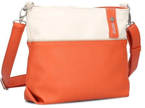 Två damaxelväskor JANA J8 crossbody bag 3 liter tvåfärgad handväska i kanvasstil, mjukt konstläder, perfekt för vardagen, inkl. 2 avtagbara axelband kort och lång, papaya