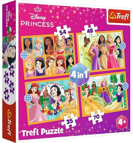 Trefl - Disney, Histoires Fabuleuses - Puzzle 4en1, 4 Puzzles, de 35 à 70 Pièces - Différents Niveaux de difficulté, pour Les Enfants à partir de 4 Ans
