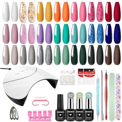 Gel Nägel Set, VANREESA U V Nagellack Set mit 36W U V/LED Nagellampe 21 Farben U V Nagellack Gelnägel Starterset DIY zu Hause Gel Polish Set Geschenk für Frauen