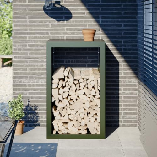 Homgoday Kaminholzregal Grün 60x40x100cm Stahl Kaminholzregal Kaminholzregal Lagerregal Lüftung Metall Log Store Halter für Außen oder Innen Holzständer