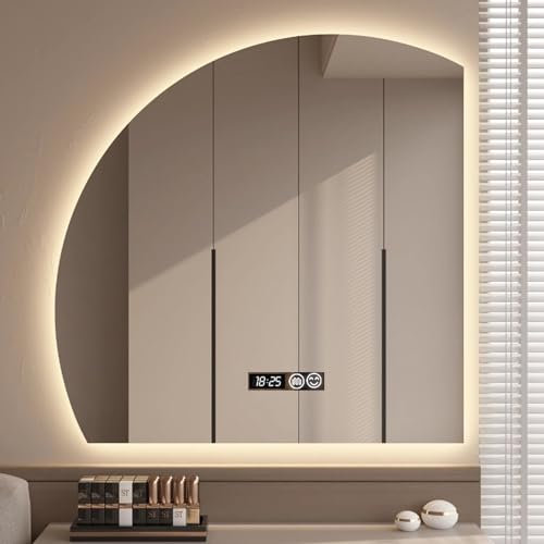Specchio semicerchio Irregolare Illuminato A LED,Moderno Specchio Da Bagno A Semicerchio Con Antiappannamento,Specchio Da Bagno Retroilluminato 3 colori dimmerabili,temperatura con il tempo(B,50*50cm/