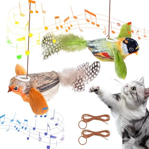 TZQFROCE 2 Stück Katzenspielzeug Simulierter Zwitschernder elektrisch Vogel Interaktives Katzenspielzeug Elektrisches Vogelspielzeug für Katzen Zwitschernder Vogel Spielzeug