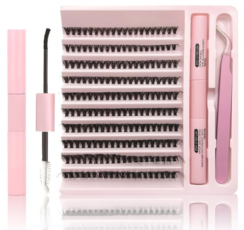 MOTIBACK 200 Pcs DIY Lash Extension Set mit 30D 40D 50D für Damen | Selbstklebende Künstliche Wimpern inkl. Wimpernkleber, Präzisionspinzette, Applikator & Bürste (40D)