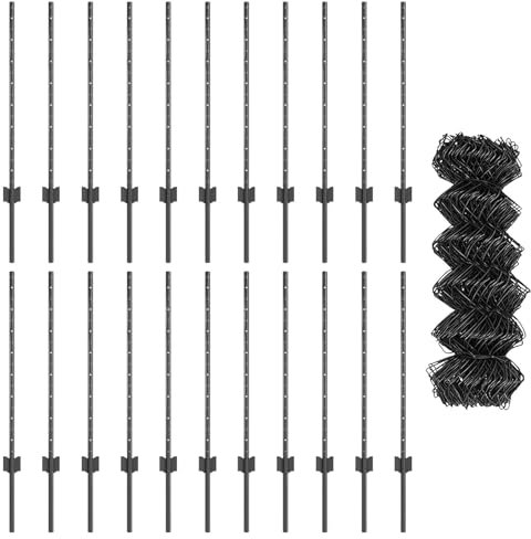 vidaxl Steel Chain Link Fence with 22 U Posts - Grey 0.8x25 m for Garden, Outdoor Areas, Backyard, Property Borders - UV Resistant, Durable, Easy Installation