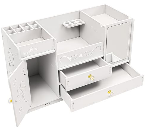 SHIOUCY Make up Organizer mit Schubladen Multifunktion Schminktisch Organizer Einfache Aufbewahrung für Schminke und Schmuck für Waschtische Schminktisch Organizer Box Weiß
