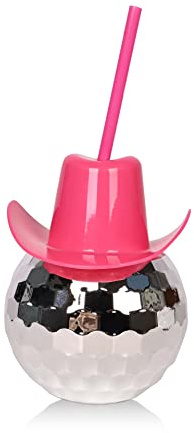 WREWING Discokugel Cocktailbecher mit Strohhalmen - Funkelnde Partybecher mit Cowboyhut-Design, lustiges Flash-Trinkgeschirr für Mottopartys & Feiern