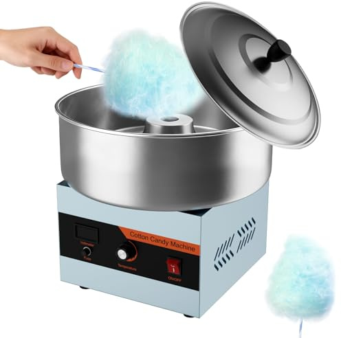 Commercial Candy Floss Machine, 1000W & 3000R/M Cotton Machine Electric Maker with Stainless Steel Bowl Sugar Scoop Cover One Button Operation for Birthdays Parties Celebrations Party Snacks Blue