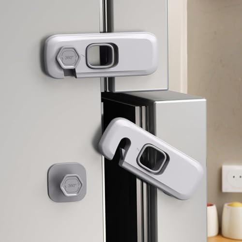 Child Proof Refrigerator Lock 6 Pack - Baby Safety Fridge Door Lock, Easy Install Adhesive Appliance Locks, No Drill Freezer Cabinet Locks for Toddlers, Kitchen Safety (Grey)