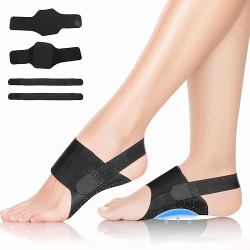 Mjajcnnae Arch Support Braces for Plantar Fasciitis Relief(Pair), Adjustable Brace w/Gel Pads for Flat Feet High & Fallen Arch, Fits for Women Men (Black)