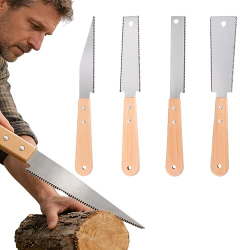 4 stycken Japansåg, handsåg, 15 cm träsåg, tvåskärnig dragsåg med trähandtag, 11/17 TPI liten finsåg, träsåg, pluggsåg för exakta längsgående, tvär- och slutskärningar (silver)