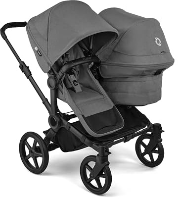 Bugaboo Donkey 6 Double, Geschwisterwagen für Baby & Kleinkind, Doppelkinderwagen mit wendbarem Sitz und Liegewanne, komfortable Einhand-Lenkung, Moon Grey