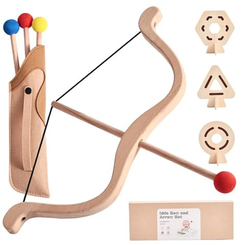 Set Arco e Frecce per Bambini, Arco e Freccia in Legno con Punta in Schiuma Sicura con 3 Bersagli per Giochi all'aperto al Chiuso, Set per Tiro con L' per Ragazzi Ragazze dai 4 Anni su