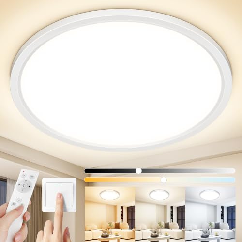 Plafon LED Techo Regulable 24W 2400LM con Mando a Distancia IP44 Ø30cm | Plafones para Techo LED 3000K-6500K Ajustable, Lampara de Techo LED Redonda Ultrafina con Memoria y Luz Nocturna