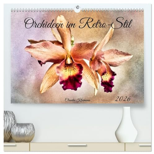Orchideen im Retro-Stil (hochwertiger Premium Wandkalender 2026 DIN A2 quer), Kunstdruck in Hochglanz: Zauberhafte Orchideenblüten als Gemälde (CALVENDO Natur)