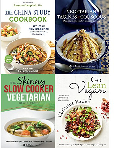 Livre de cuisine d'étude chinois, tajines végétariens et couscous [couverture rigide], livre de recettes végétariennes à la mijoteuse et Go Lean Vegan Ensemble de 4 livres