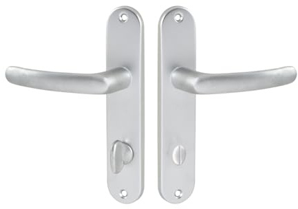 Vachette Set de Poignée de Porte sur Petite Plaque - Version à Condamnation Portes WC/SDB, Entraxe 165 mm - Système de Pose Facile - en Aluminium Résistant - Finition Argent - Garantie 2 Ans