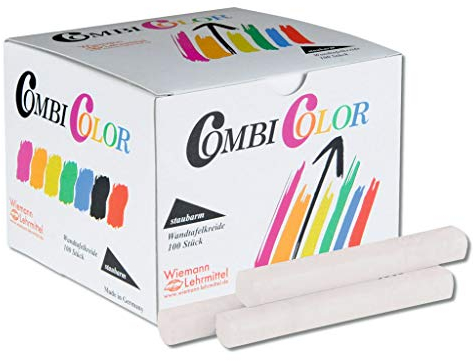 Wiemann Lehrmittel Tafelkreide bunt oder weiß, 100 Stück im Karton, staubfrei (Weiß)