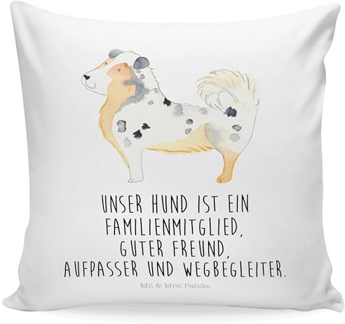 Mr. & Mrs. Panda Kissen Hund Australien Shepherd - Geschenk, Sprüche, Hundebesitzer, Haustier, flauschig, Sofakissen, Hundeliebe, Kissenhülle 40x40,