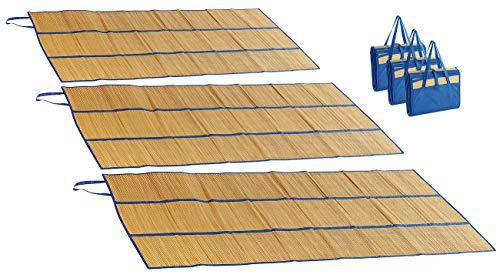 PEARL beach Bastmatten: 3er-Set Faltbare Bast-Strandmatten mit Tragegriffen, 180 x 90 cm (Badematte Strand, Bast Badematte, aus)