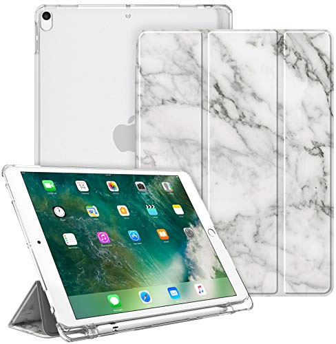 Fintie Hülle für iPad Air 3. Generation 2019/iPad Pro 10.5 2017 | Ultradünn Superleicht Schutzhülle mit Stifthalter, transparenter Rückseite Abdeckung, Auto Sleep/Wake, Marmor Weiß