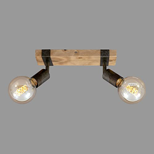 BRILONER - Plafoniera, Lampada da soffitto, faretto retrò, vintage, girevole e orientabile, 2x E27, metallo-legno, colore: grigio piombo, 280x100x90mm (LxPxA)