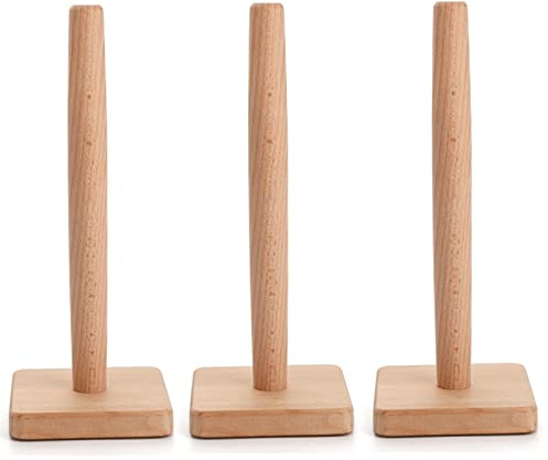 Dicunoy 3 Pack Wooden Kitchen Roll Holder, Countertop Standing Rolls Holder Farmhouse Countertop, Tissue Roll Stand Rack Paper Hanger Organizer for Bathroom, Bedroom, Multifunctional