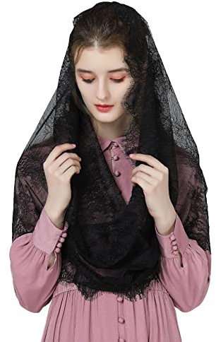 BEAUTELICATE Spitze Mantilla Schal Schleier Tüll Stola Schwarz Blau Für Damen Kirche Messe Kapelle Katholisch Braut V115