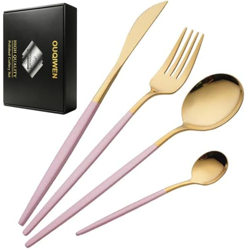 16-Piece Pink Gold Stainless Steel Cutlery Set - 4 Person Dinner Set