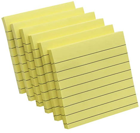 Lined Sticky Notes, 3x3 Inch, 600 Sheets Self-Stick Notes, Easy to Post for School, Office, Notebook, Pastel Yellow Color, 100 Sheets/Pad
