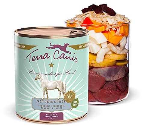 Terra Canis-Hundefutter nass getreidefrei 800 g, mit Pferd, Steckrübe, Fenchel & Salbei - Premium-Nassfutter für ausgewachsene Hunde mit Rohstoffen in 100% Lebensmittelqualität