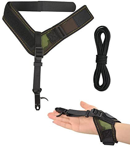ZSHJGJR Compoundbogen Release mit Verstellbar Camo Handschlaufe Bow Release Linke Rechte Hand mit 1m Archery D Loop-Seil-Compound Bogen String Startseil Pfeil Zubehör